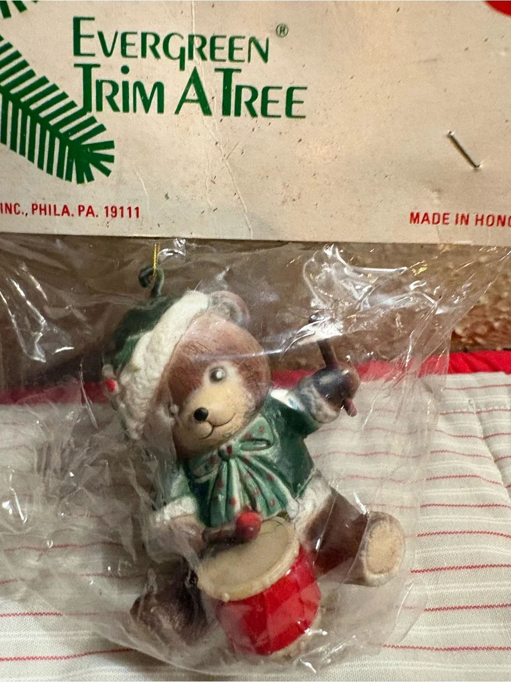 Vintage Green and Red Bear Ornament